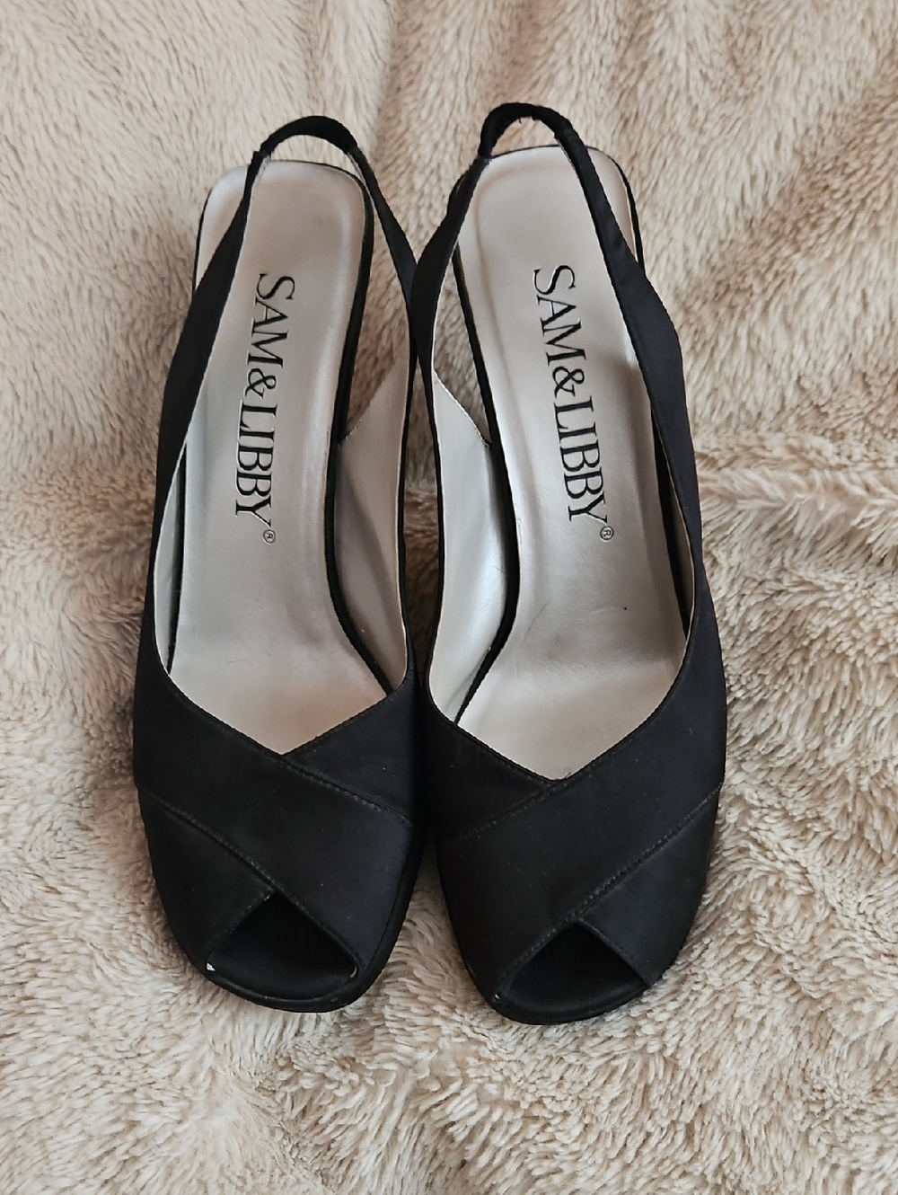 Sam & Libby Black Peep-Toe Slingback Heels